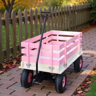 Sunvega Fresh Blue Solid Wood All-Terrain Toy and Garden Tool Cart Trolley