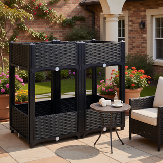 Sunvega Modular Rattan Pattern Raised Garden Planter Box with Self-Draining System