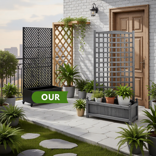 Sunvega Metal Planter Box with Trellis Raised Garden Bed on Wheels for Climbing Plants