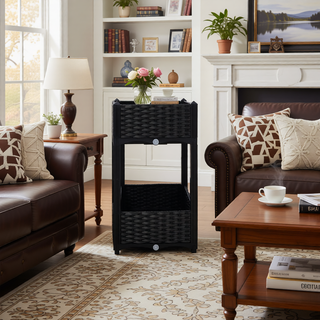 Sunvega Modular Rattan Pattern Raised Garden Planter Box with Self-Draining System
