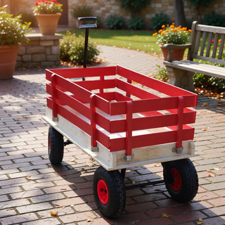 Sunvega Fresh Blue Solid Wood All-Terrain Toy and Garden Tool Cart Trolley