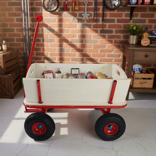Sunvega Fresh Blue Solid Wood All-Terrain Toy and Garden Tool Cart Trolley