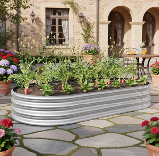 Sunvega Large Oval Metal Raised Garden Bed for Plants Vegetables and Flowers