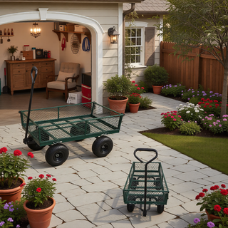 Sunvega Garden Dump Cart with Inflatable Tires and Spacious Bed for Gardening Tasks