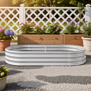 Sunvega Large Oval Metal Raised Garden Bed for Plants Vegetables and Flowers
