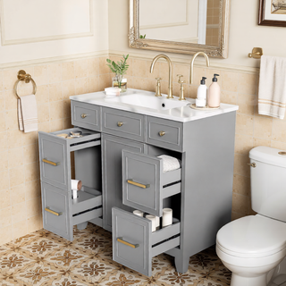 Sunvega 36 inch White Bathroom Vanity with Ceramic Sink and Soft Close Doors
