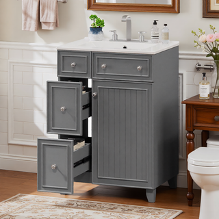 Sunvega 24-Inch Bathroom Vanity Cabinet with Ceramic Sink and Storage