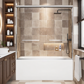 Sunvega 56-60" W x 72" H Matte Black Aluminum Frame Double Sliding Shower Door