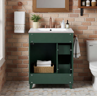 Sunvega 24-Inch Bathroom Vanity Cabinet with Ceramic Sink and Storage