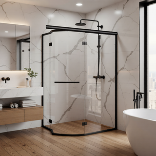 Sunvega 56-60" W x 72" H Matte Black Aluminum Frame Double Sliding Shower Door