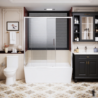 Sunvega 60x62 Inch Adjustable Sliding Shower Door with Tempered Glass and Black Frame