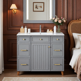 Sunvega 36 inch White Bathroom Vanity with Ceramic Sink and Soft Close Doors