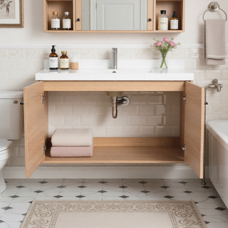 Sunvega 30 Inch Brown Bathroom Vanity with Resin Countertop Sink and 2 Doors
