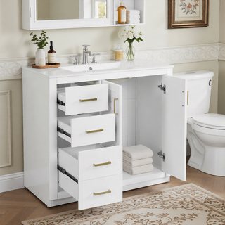 Sunvega 30 Inch Solid Wood Freestanding Bathroom Vanity with Ceramic Sink and Storage