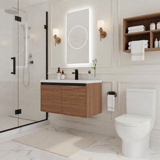 Sunvega 30 Inch Brown Bathroom Vanity with Resin Countertop Sink and 2 Doors