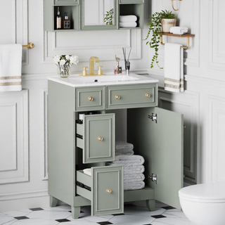 Sunvega 24-Inch Bathroom Vanity Cabinet with Ceramic Sink and Storage