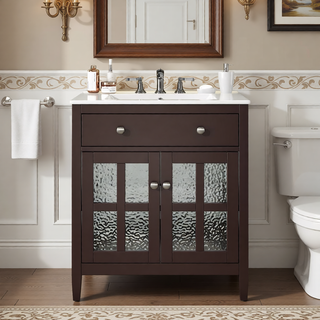 Sunvega Modern 30 Inch Bathroom Vanity with Ceramic Sink and Tempered Glass