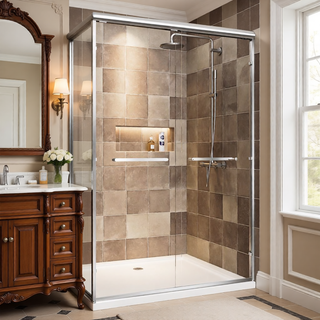 Sunvega 56-60" W x 72" H Matte Black Aluminum Frame Double Sliding Shower Door