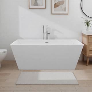 Sunvega 59 Inch Acrylic Freestanding Soaking Tub with Gold Overflow Drain