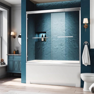 Sunvega 56-60"W x 60"H Frameless Double Sliding Tub Shower Door with Matte Black Finish