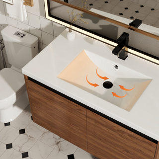 Sunvega 30 Inch Brown Bathroom Vanity with Resin Countertop Sink and 2 Doors