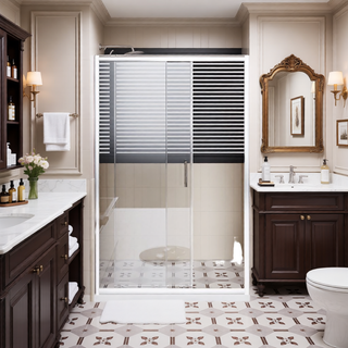 Sunvega 60x62 Inch Adjustable Sliding Shower Door with Tempered Glass and Black Frame