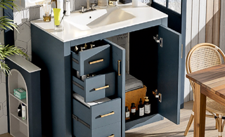 Sunvega 30 Inch Solid Wood Freestanding Bathroom Vanity with Ceramic Sink and Storage