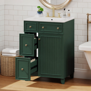 Sunvega 24-Inch Bathroom Vanity Cabinet with Ceramic Sink and Storage