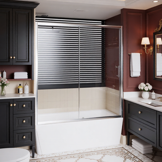 Sunvega 60x62 Inch Adjustable Sliding Shower Door with Tempered Glass and Black Frame
