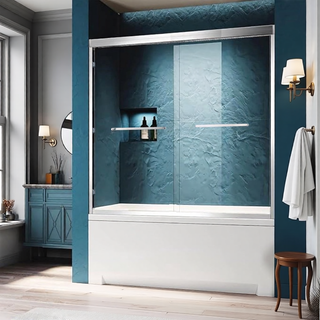 Sunvega 56-60"W x 60"H Frameless Double Sliding Tub Shower Door with Matte Black Finish
