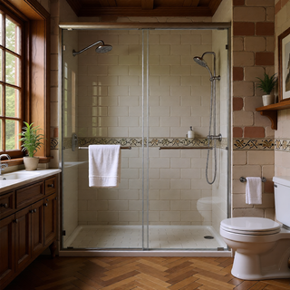 Sunvega 56-60" W x 72" H Matte Black Aluminum Frame Double Sliding Shower Door