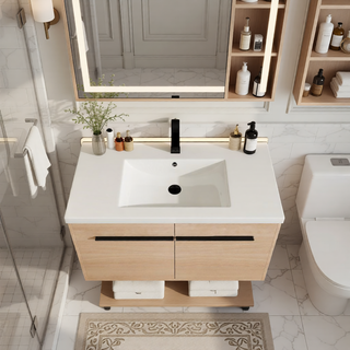 Sunvega 30 Inch Brown Bathroom Vanity with Resin Countertop Sink and 2 Doors