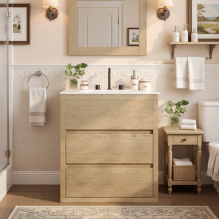 Sunvega Gray Bathroom Vanity with Ceramic Sink and 2 Soft Close Full-Extension Drawers