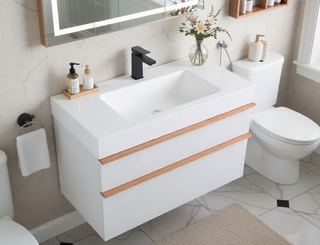 Sunvega White Wall Mounted Bathroom Vanity with Integrated Acrylic Sink and Soft-Close Drawers