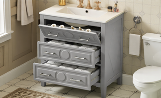 Sunvega 30 Inch Freestanding Bathroom Vanity with Ceramic Sink and 3 Drawers