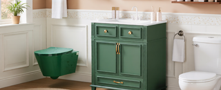 Sunvega Retro Blue Solid Wood Frame Bathroom Vanity with Ceramic Sink
