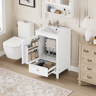 Sunvega 20 Inch Bathroom Vanity with Ceramic Sink and Adjustable Leveling Pads