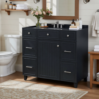 Sunvega 36 inch White Bathroom Vanity with Ceramic Sink and Soft Close Doors