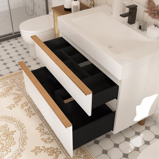 Sunvega White Wall Mounted Bathroom Vanity with Integrated Acrylic Sink and Soft-Close Drawers