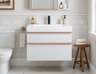 Sunvega White Wall Mounted Bathroom Vanity with Integrated Acrylic Sink and Soft-Close Drawers