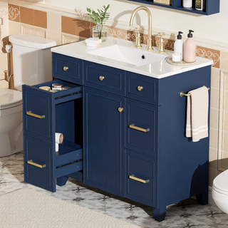 Sunvega 36 inch White Bathroom Vanity with Ceramic Sink and Soft Close Doors