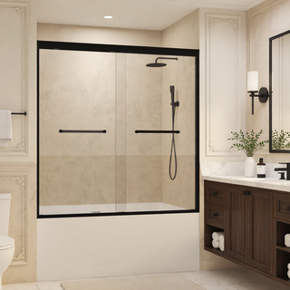 Sunvega Tempered Glass Sliding Shower Door with Aluminum Frame and Stainless Steel Handle