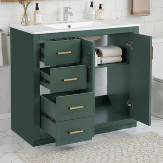 Sunvega 30 Inch Solid Wood Freestanding Bathroom Vanity with Ceramic Sink and Storage