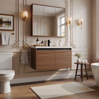Sunvega 30 Inch Brown Bathroom Vanity with Resin Countertop Sink and 2 Doors