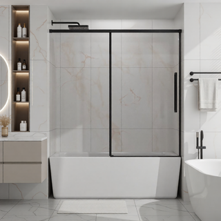 Sunvega 60x72 Inch Semi-Frameless Sliding Shower Door with Tempered Glass