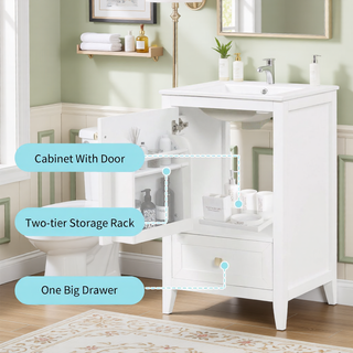 Sunvega 20 Inch Bathroom Vanity with Ceramic Sink and Adjustable Leveling Pads