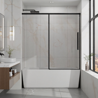 Sunvega 60x72 Inch Semi-Frameless Sliding Shower Door with Tempered Glass