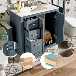 Sunvega 30 Inch Solid Wood Freestanding Bathroom Vanity with Ceramic Sink and Storage