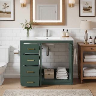 Sunvega 30 Inch Solid Wood Freestanding Bathroom Vanity with Ceramic Sink and Storage