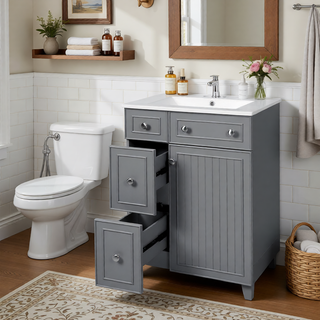 Sunvega 24-Inch Bathroom Vanity Cabinet with Ceramic Sink and Storage